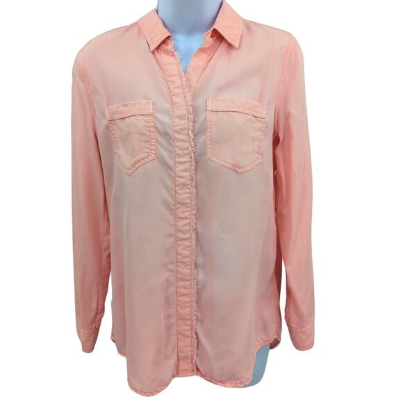 Chicos Top Womens 4 Pink Button Up Coastal Cowgirl Nautical Preppy Western Sheer - Picture 1 of 10